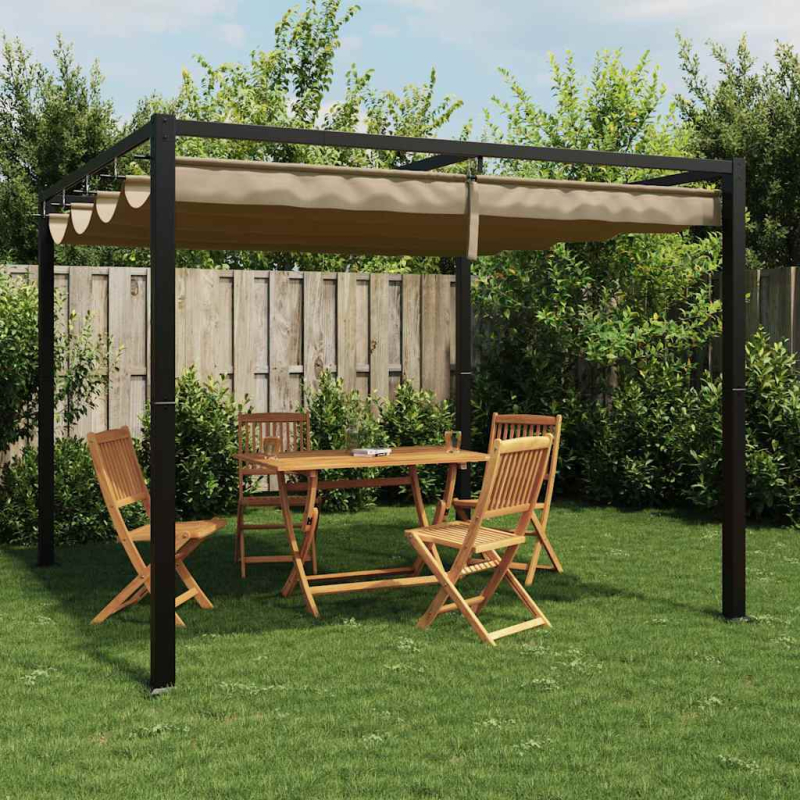 Gartenpavillon mit Ausziehbarem Dach Taupe 3x3 m Stahl