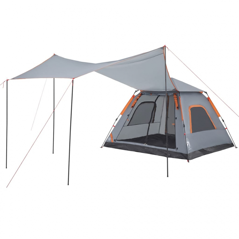 Kuppel-Campingzelt 5 Personen Grau und Orange Quick Release