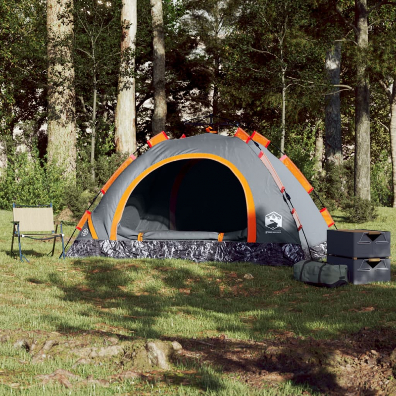 Campingzelt 3 Personen Grau und Orange Quick Release