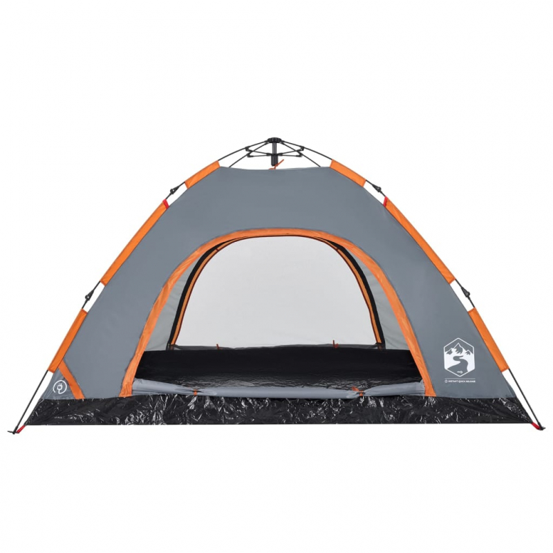 Campingzelt 4 Personen Grau und Orange Quick Release