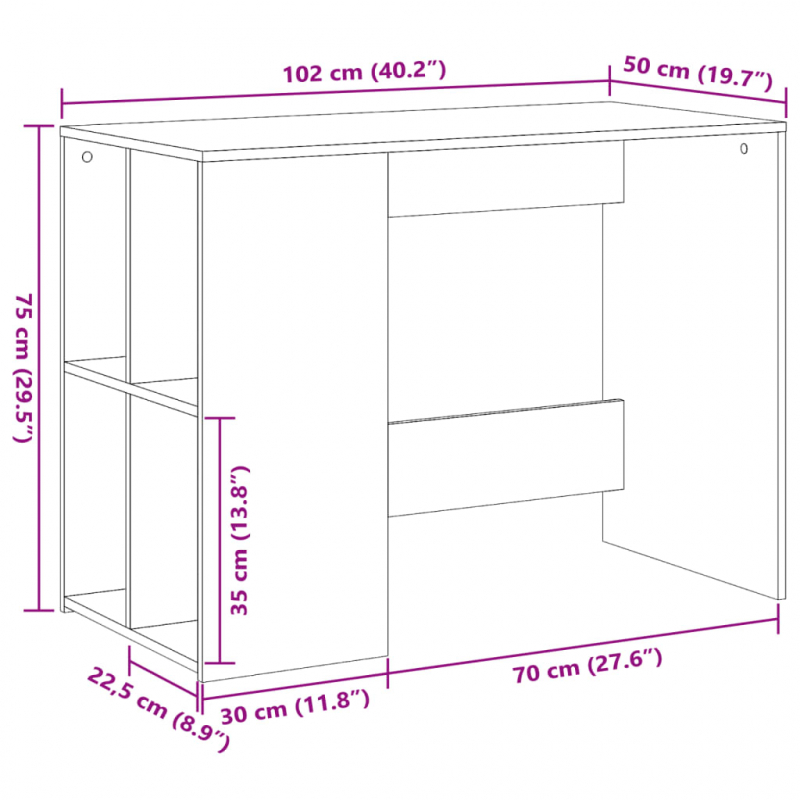 Schreibtisch Grau Sonoma 102x50x75 cm Holzwerkstoff