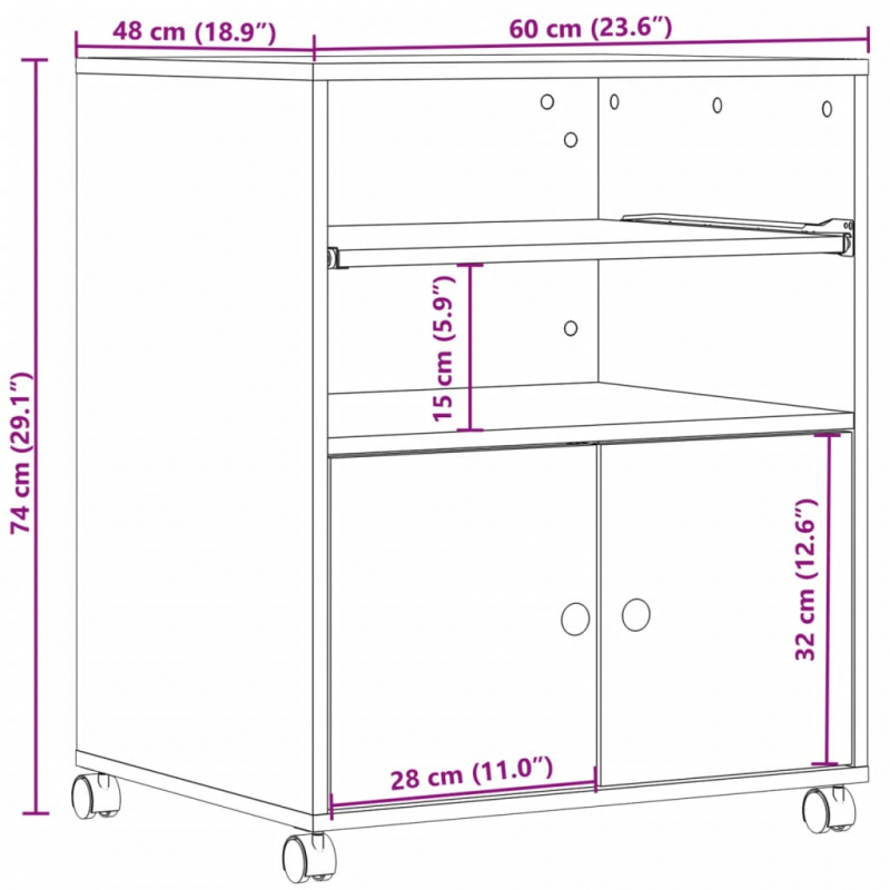 Druckerständer mit Rollen Braun Eichen-Optik 60x48x74 cm