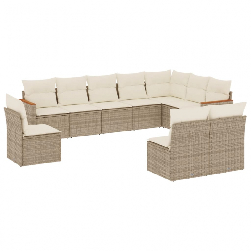 10-tlg. Garten-Sofagarnitur mit Kissen Beige Poly Rattan