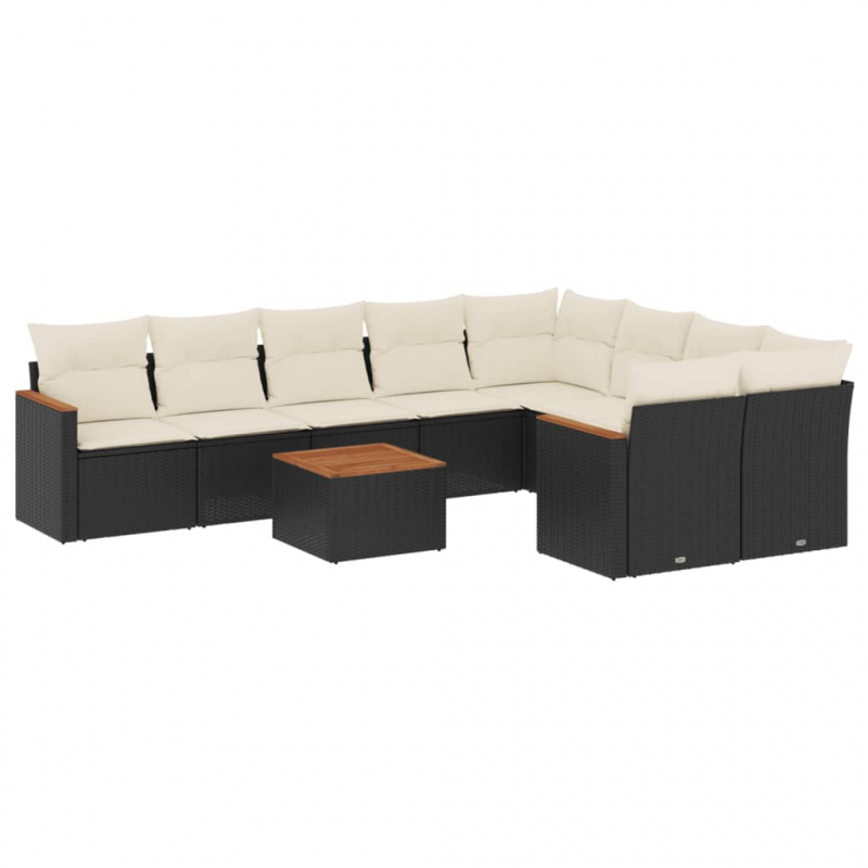 10-tlg. Garten-Sofagarnitur mit Kissen Schwarz Poly Rattan