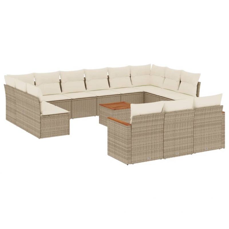 14-tlg. Garten-Sofagarnitur mit Kissen Beige Poly Rattan