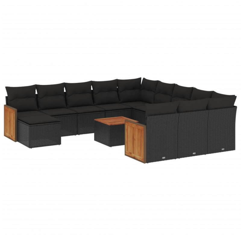13-tlg. Garten-Sofagarnitur mit Kissen Schwarz Poly Rattan