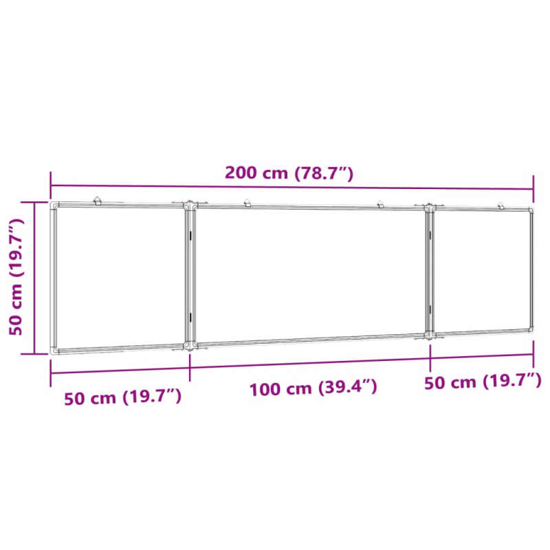 Magnetisches Whiteboard Klappbar 200x50x1,7 cm Aluminium