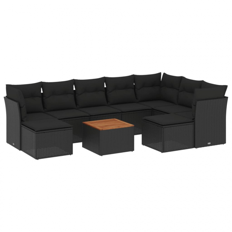 10-tlg. Garten-Sofagarnitur mit Kissen Schwarz Poly Rattan