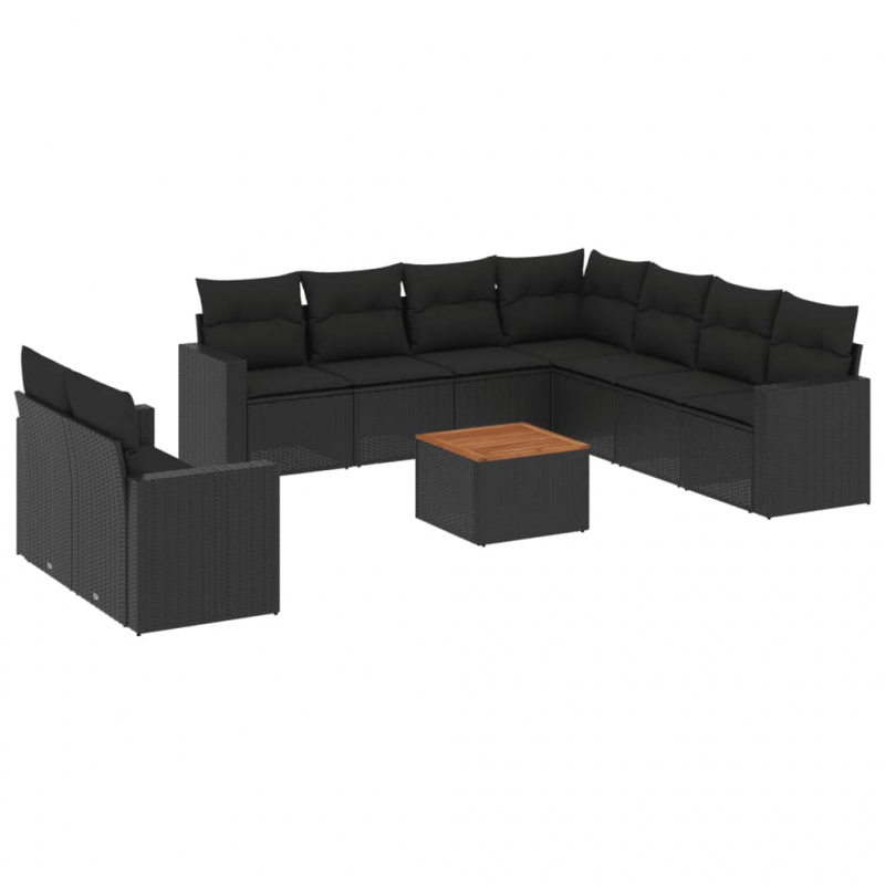 10-tlg. Garten-Sofagarnitur mit Kissen Schwarz Poly Rattan