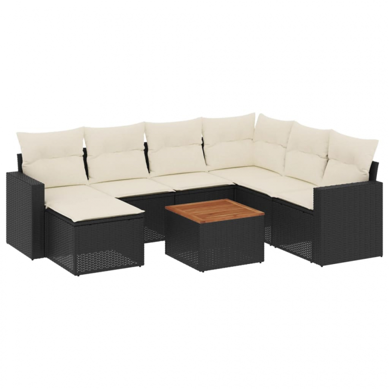 8-tlg. Garten-Sofagarnitur mit Kissen Schwarz Poly Rattan