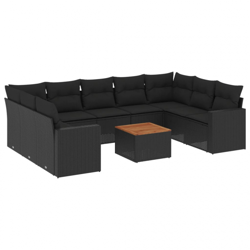 10-tlg. Garten-Sofagarnitur mit Kissen Schwarz Poly Rattan