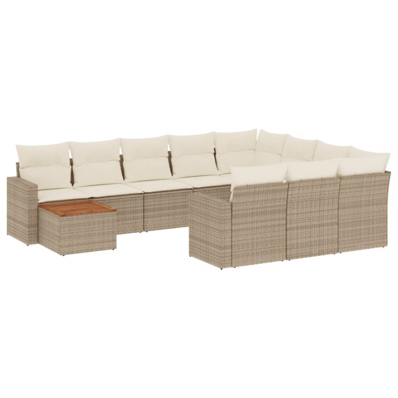 11-tlg. Garten-Sofagarnitur mit Kissen Beige Poly Rattan