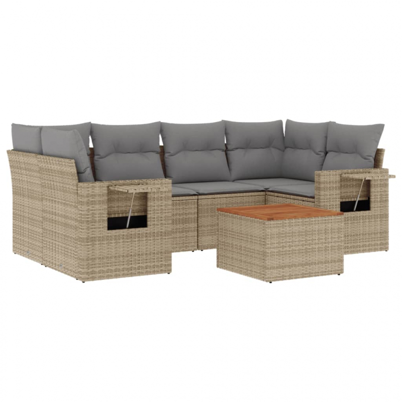 7-tlg. Garten-Sofagarnitur mit Kissen Beige Poly Rattan