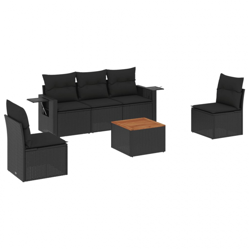 6-tlg. Garten-Sofagarnitur mit Kissen Schwarz Poly Rattan