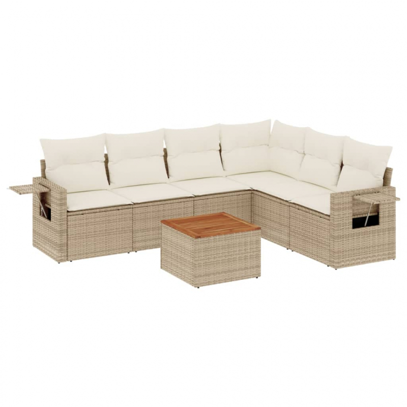 7-tlg. Garten-Sofagarnitur mit Kissen Beige Poly Rattan