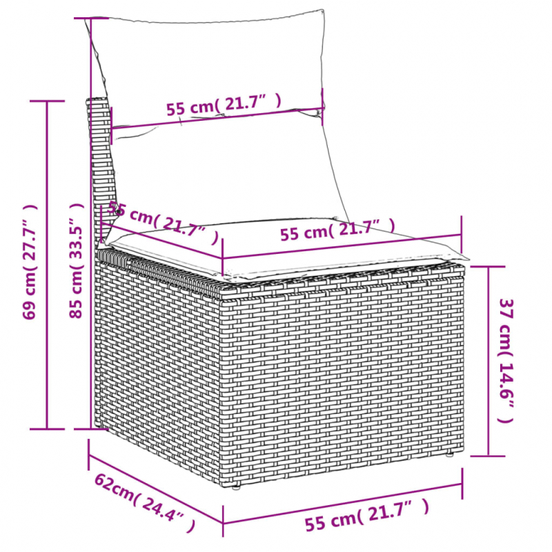 12-tlg. Garten-Sofagarnitur mit Kissen Schwarz Poly Rattan