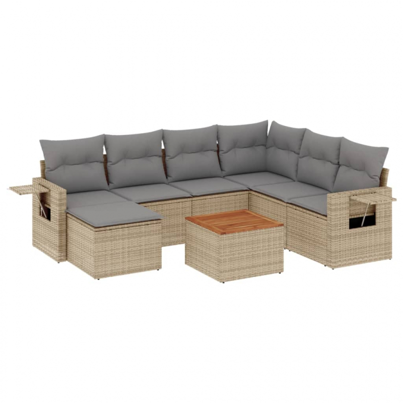 8-tlg. Garten-Sofagarnitur mit Kissen Beige Poly Rattan