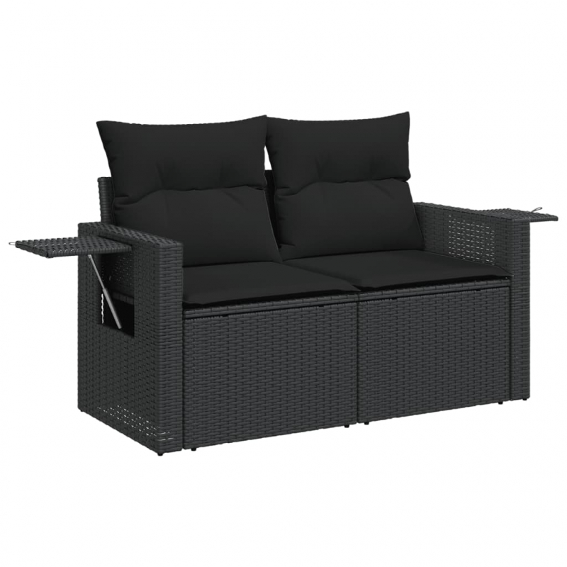 10-tlg. Garten-Sofagarnitur mit Kissen Schwarz Poly Rattan