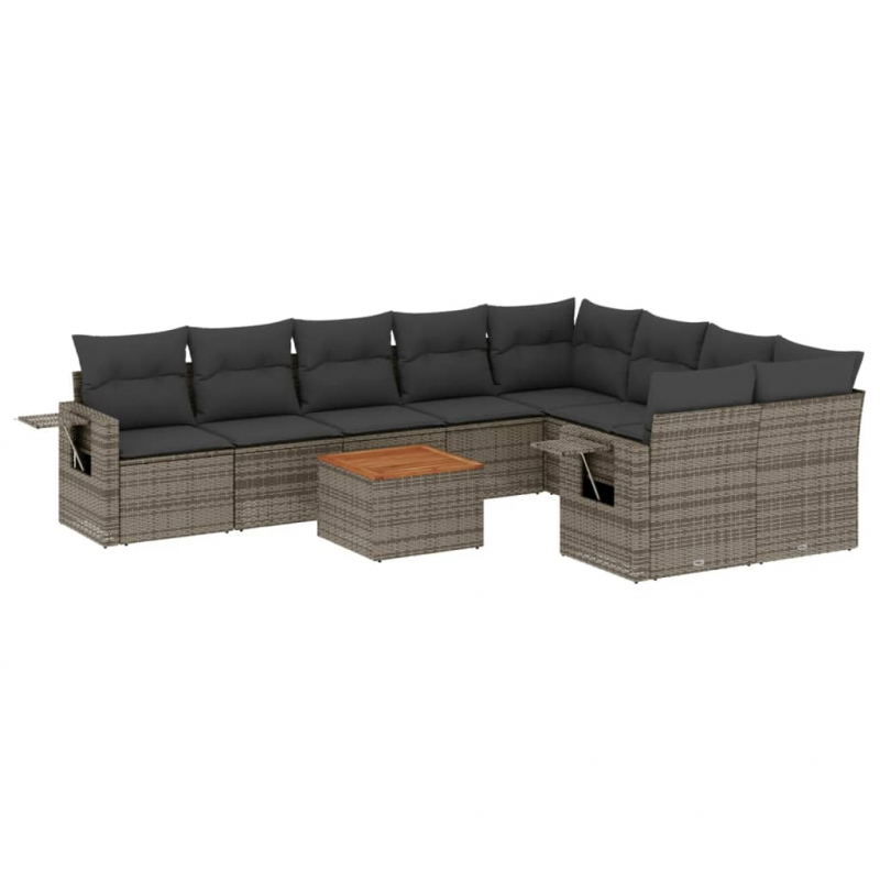 10-tlg. Garten-Sofagarnitur mit Kissen Grau Poly Rattan