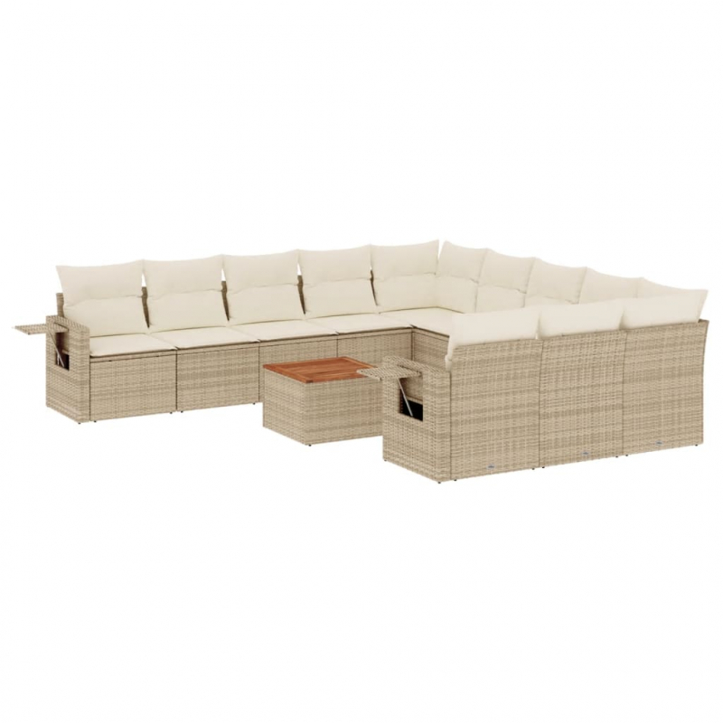 12-tlg. Garten-Sofagarnitur mit Kissen Beige Poly Rattan