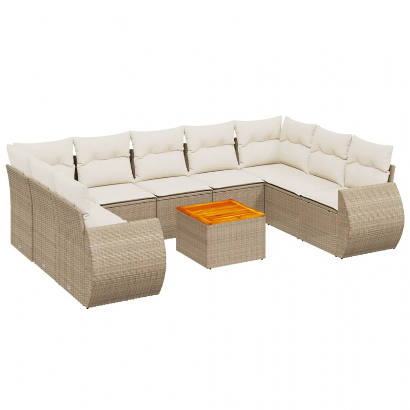 10-tlg. Garten-Sofagarnitur mit Kissen Beige Poly Rattan