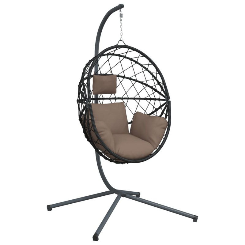 Hängesessel Ei-Design mit Ständer Taupe Rattan und Stahl