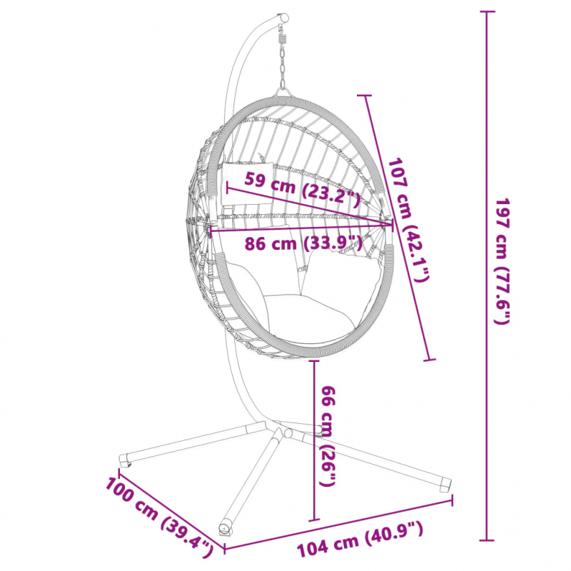 Hängesessel Ei-Design mit Ständer Anthrazit Rattan und Stahl