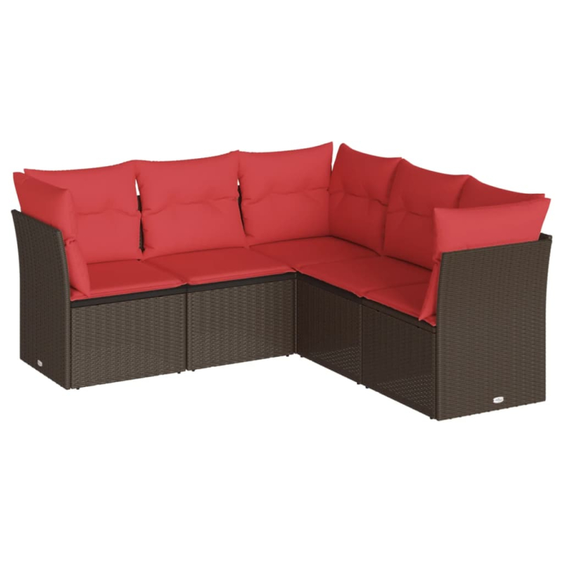 5-tlg. Garten-Sofagarnitur mit Kissen Braun Poly Rattan