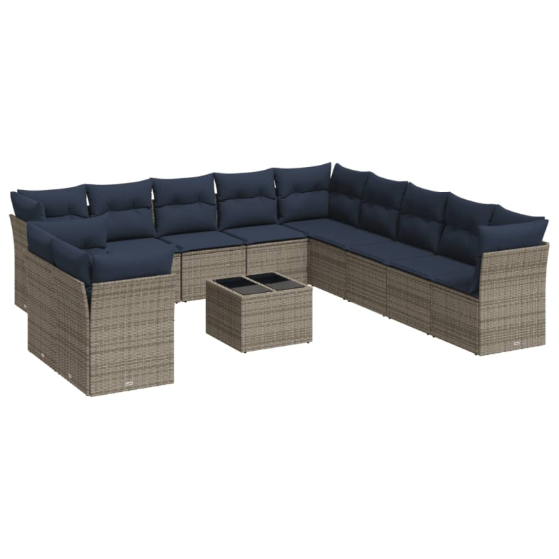12-tlg. Garten-Sofagarnitur mit Kissen Grau Poly Rattan