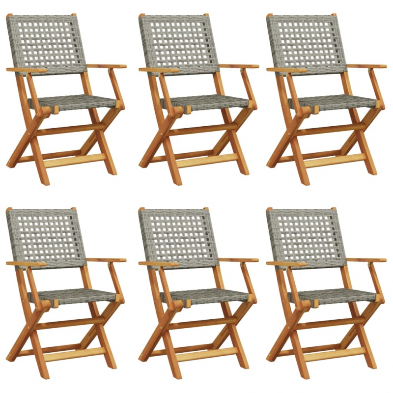Gartenstühle 6 Stk. Klappbar Grau Poly Rattan & Massivholz