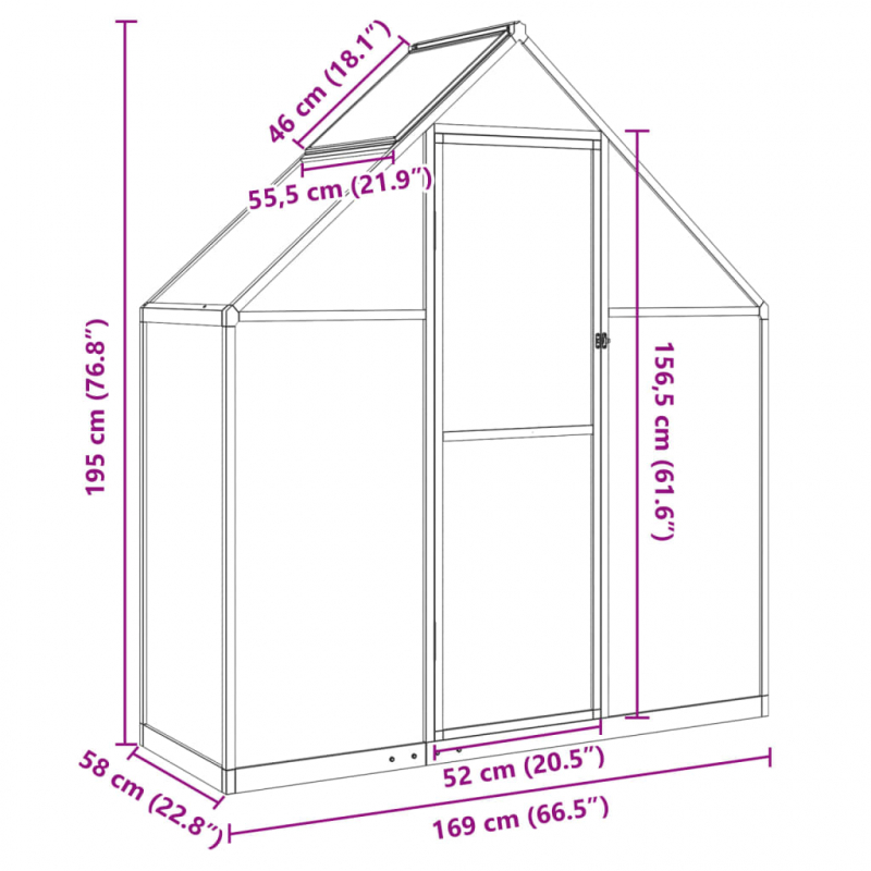 Gewächshaus mit Fundamentrahmen Anthrazit 169x58x195 cm Alu