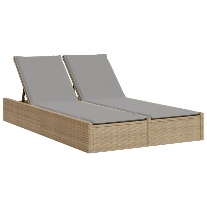 Doppel-Sonnenliege mit Auflagen Beige Poly Rattan