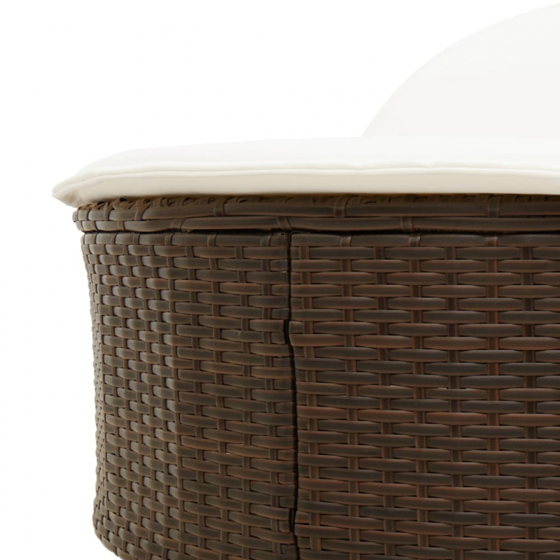 Doppel-Sonnenliege mit Auflagen Braun Poly Rattan