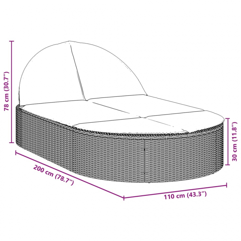 Doppel-Sonnenliege mit Auflagen Beige Poly Rattan