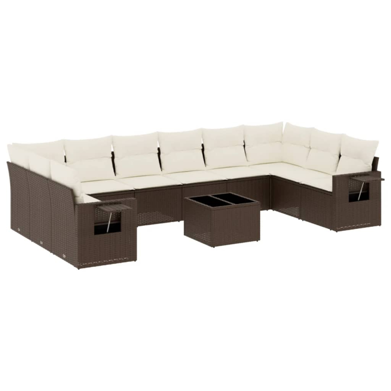 11-tlg. Garten-Sofagarnitur mit Kissen Braun Poly Rattan