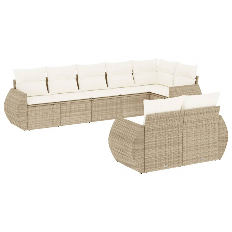 8-tlg. Garten-Sofagarnitur mit Kissen Beige Poly Rattan