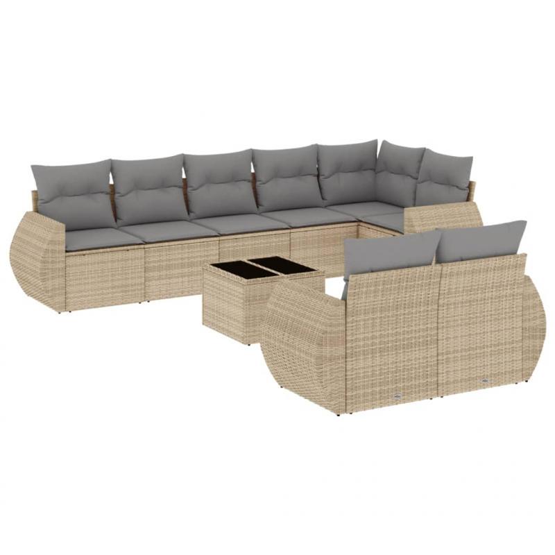 9-tlg. Garten-Sofagarnitur mit Kissen Beige Poly Rattan