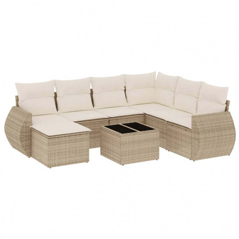 8-tlg. Garten-Sofagarnitur mit Kissen Beige Poly Rattan