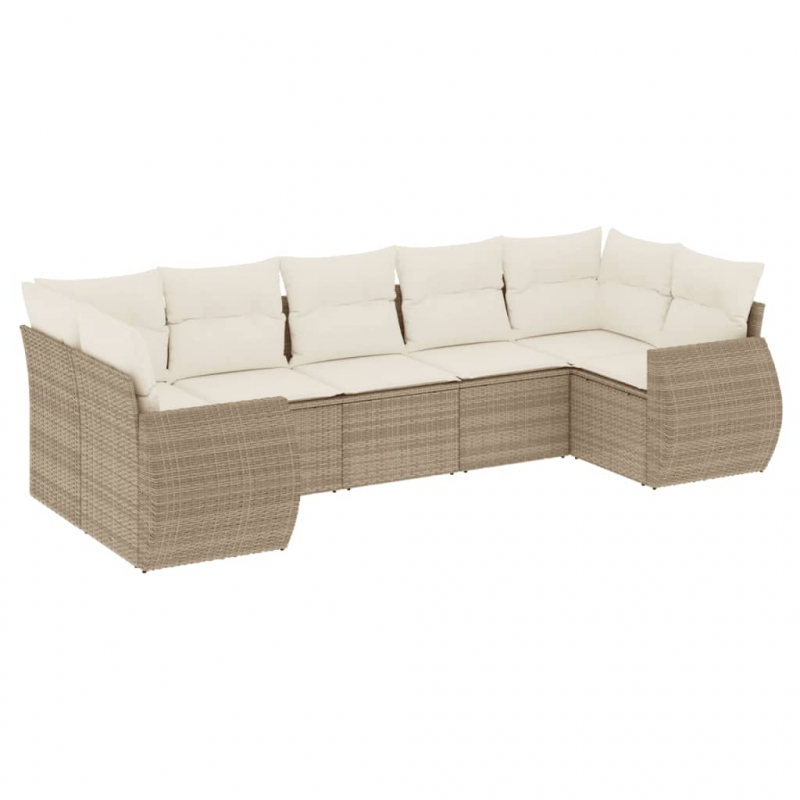 7-tlg. Garten-Sofagarnitur mit Kissen Beige Poly Rattan