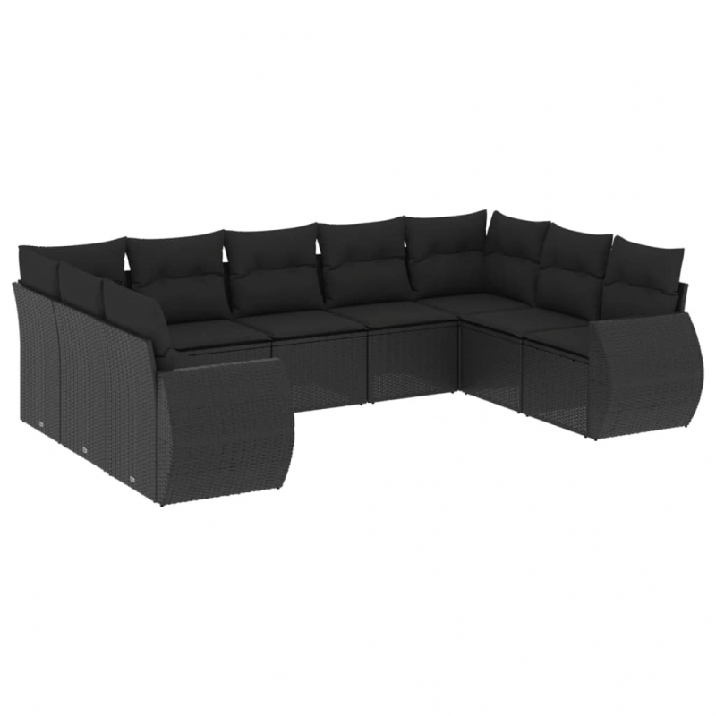 9-tlg. Garten-Sofagarnitur mit Kissen Schwarz Poly Rattan