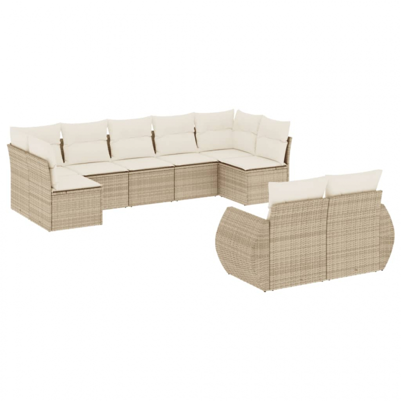 9-tlg. Garten-Sofagarnitur mit Kissen Beige Poly Rattan