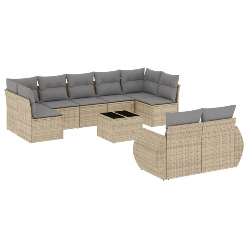 10-tlg. Garten-Sofagarnitur mit Kissen Beige Poly Rattan