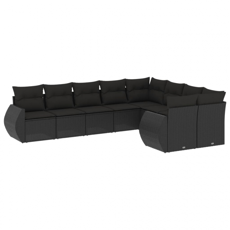 9-tlg. Garten-Sofagarnitur mit Kissen Schwarz Poly Rattan