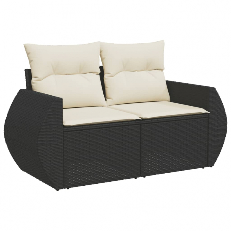 11-tlg. Garten-Sofagarnitur mit Kissen Schwarz Poly Rattan