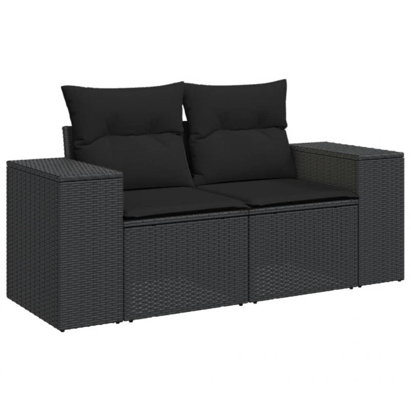 3-tlg. Garten-Sofagarnitur mit Kissen Schwarz Poly Rattan