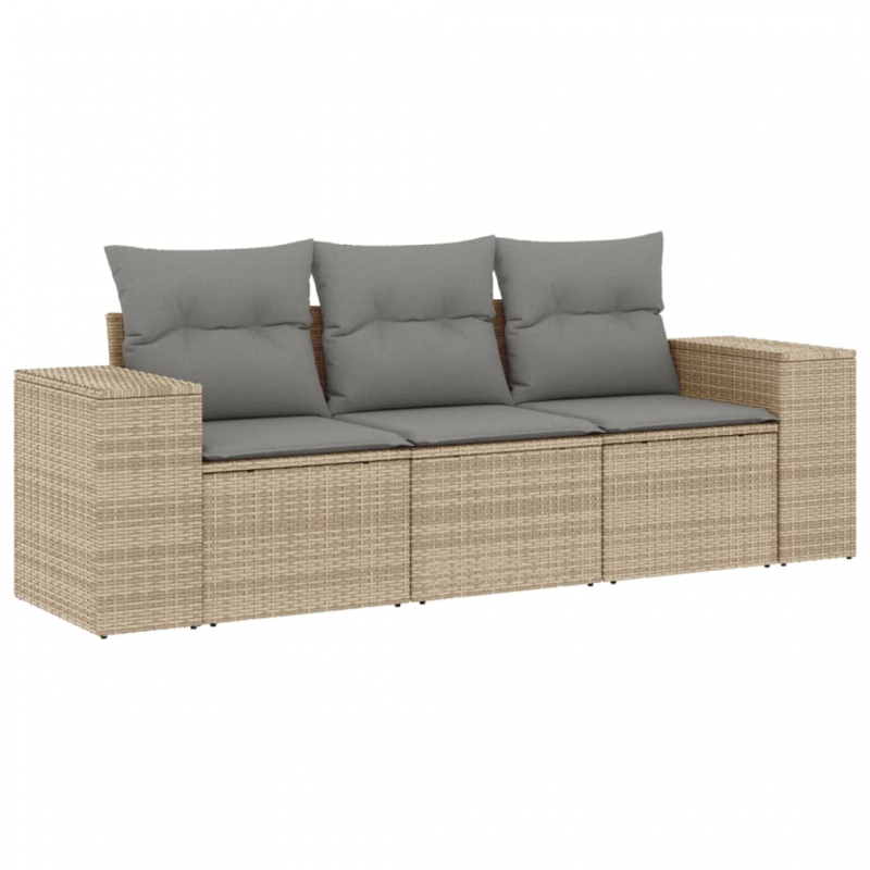 3-tlg. Garten-Sofagarnitur mit Kissen Beige Poly Rattan