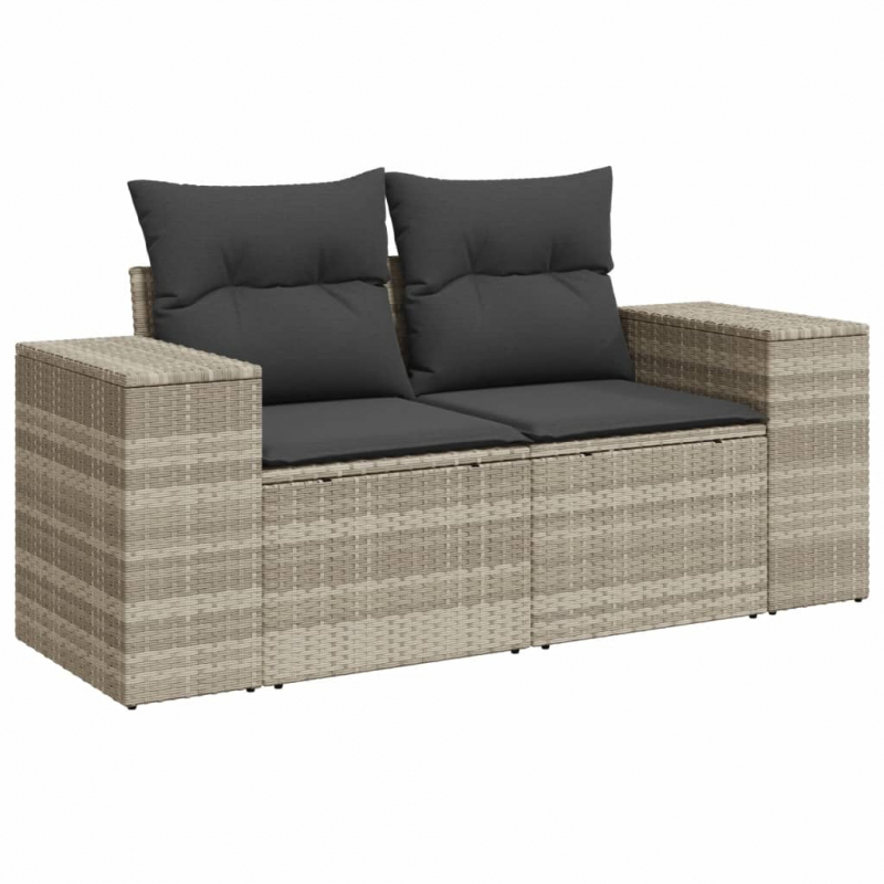 3-tlg. Garten-Sofagarnitur mit Kissen Hellgrau Poly Rattan