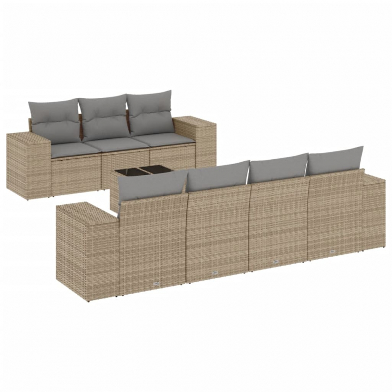 8-tlg. Garten-Sofagarnitur mit Kissen Beige Poly Rattan