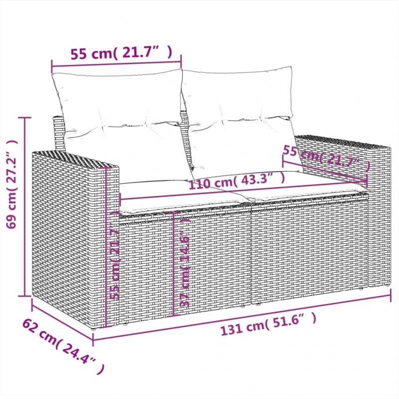 10-tlg. Garten-Sofagarnitur mit Kissen Beige Poly Rattan