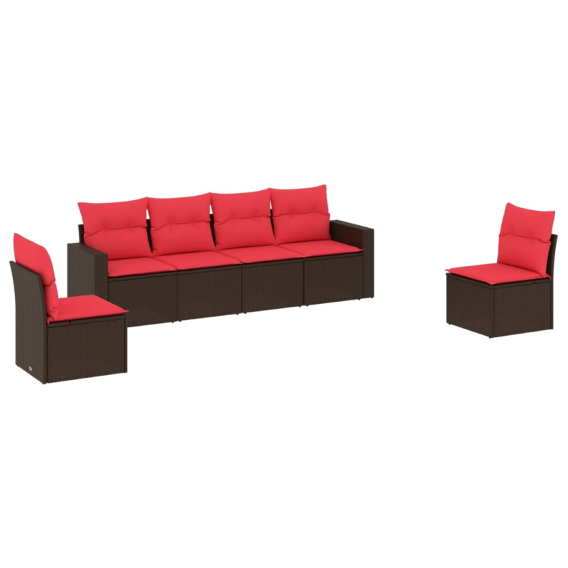 6-tlg. Garten-Sofagarnitur mit Kissen Braun Poly Rattan
